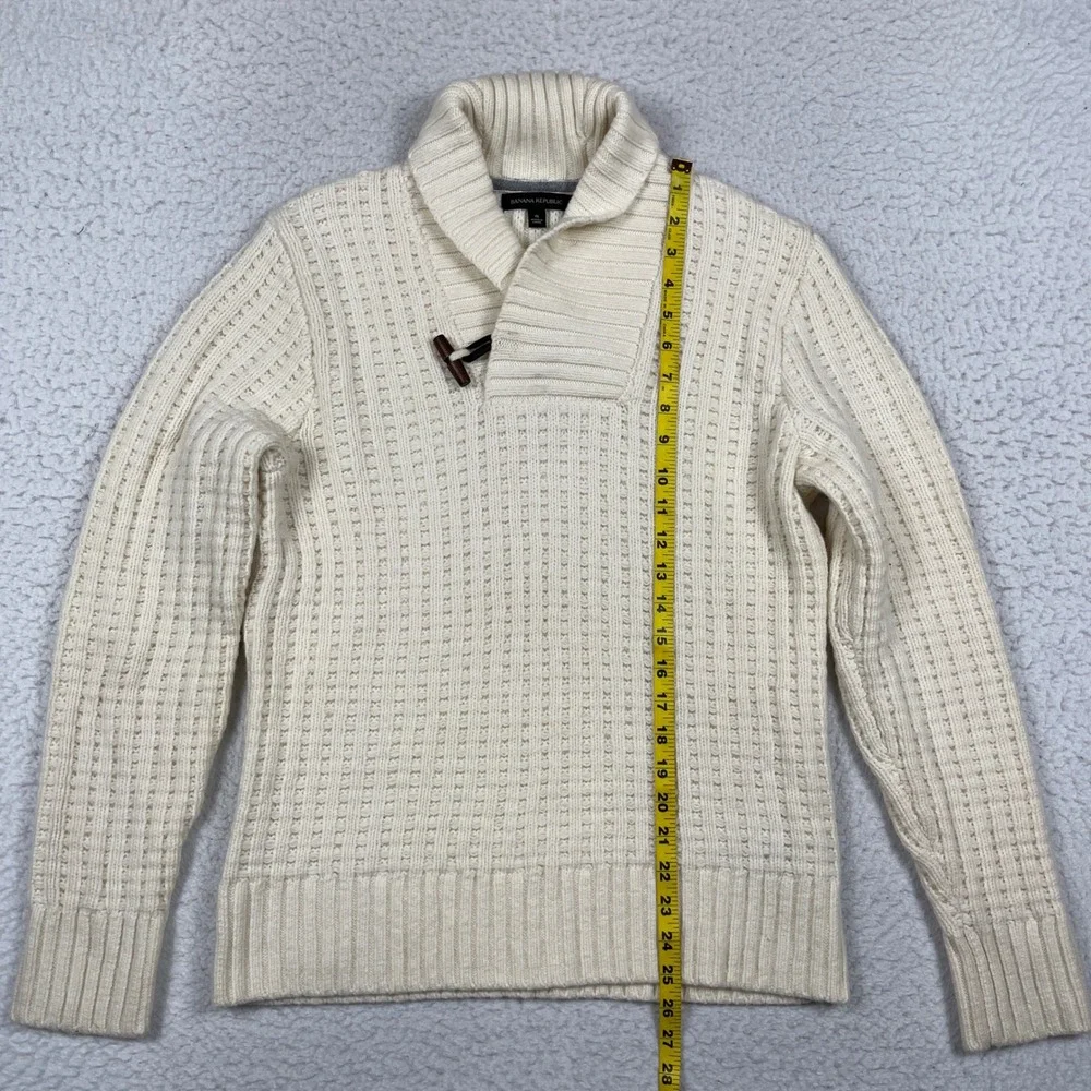 Banana Republic Sweater Mens S Cream Chunky Merino Wool Toggle Shawl Collar